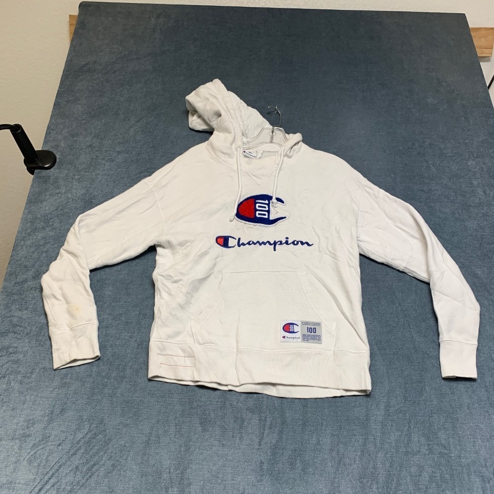 VTG Champion Special Edition C100 Hoodie Mens M White Logo Chenille Patch